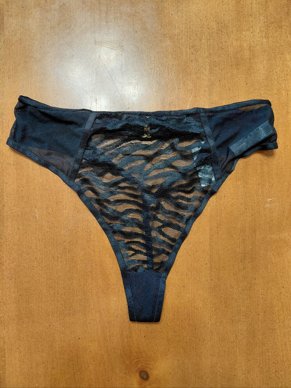 Adore Me Zebra Mesh Lace Black G-String Thong Panty NWT Size M